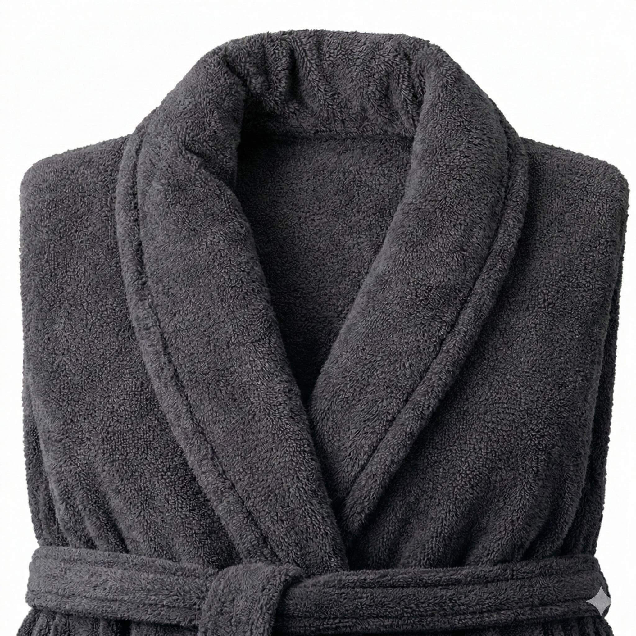 100% Cotton Shawl Collar Terry Bathrobe - Charcoal Grey