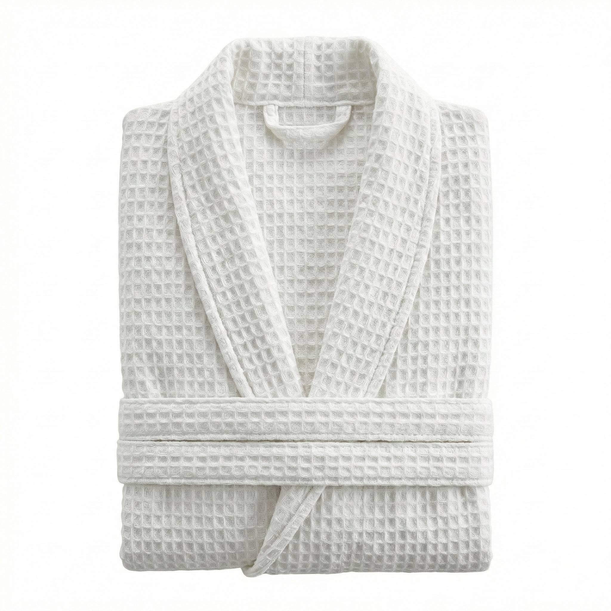 100% Cotton Shawl Collar Waffle Bathrobe - White