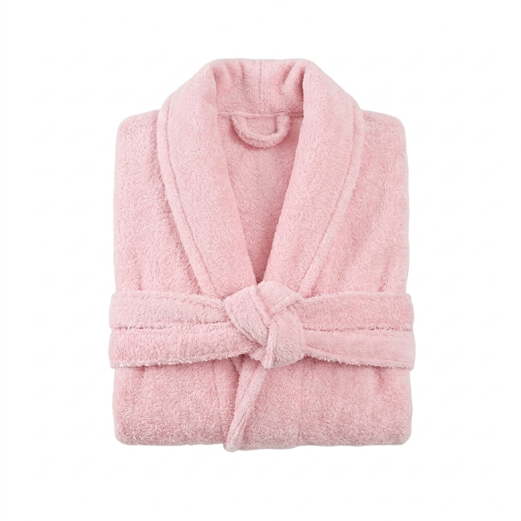 Pink robe folded on a white background