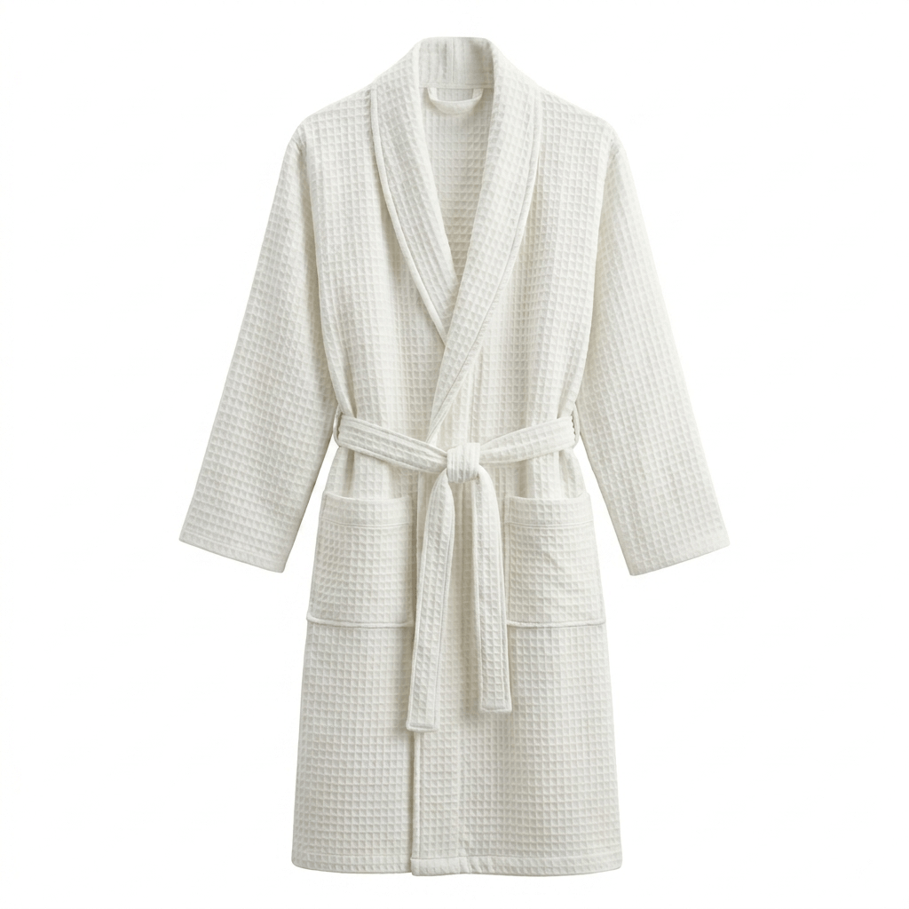 100% Cotton Shawl Collar Waffle Bathrobe - White