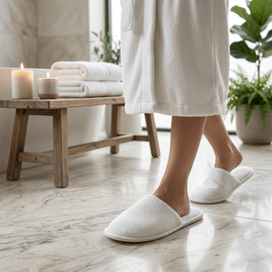 Comfortable white cotton terry slippers 400 GSM