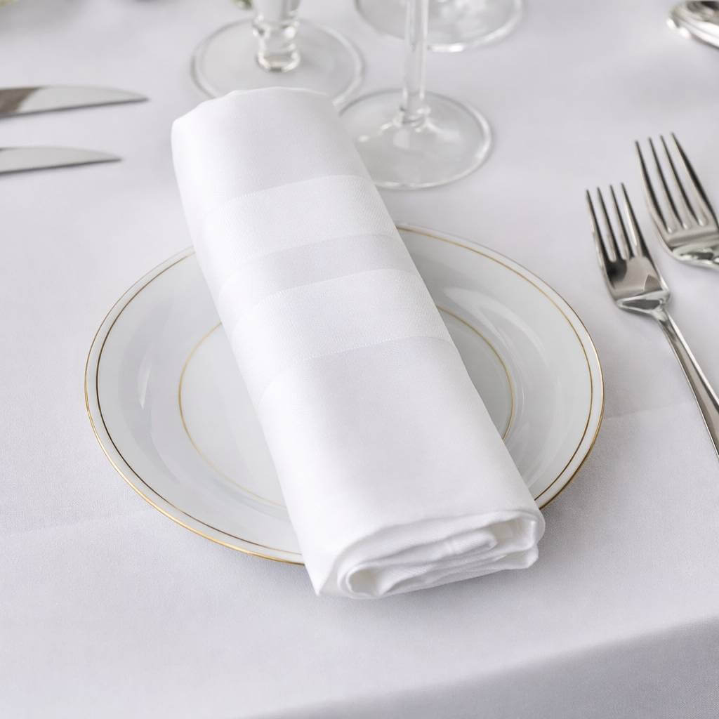 White Satin Band Napkins 50x50cm