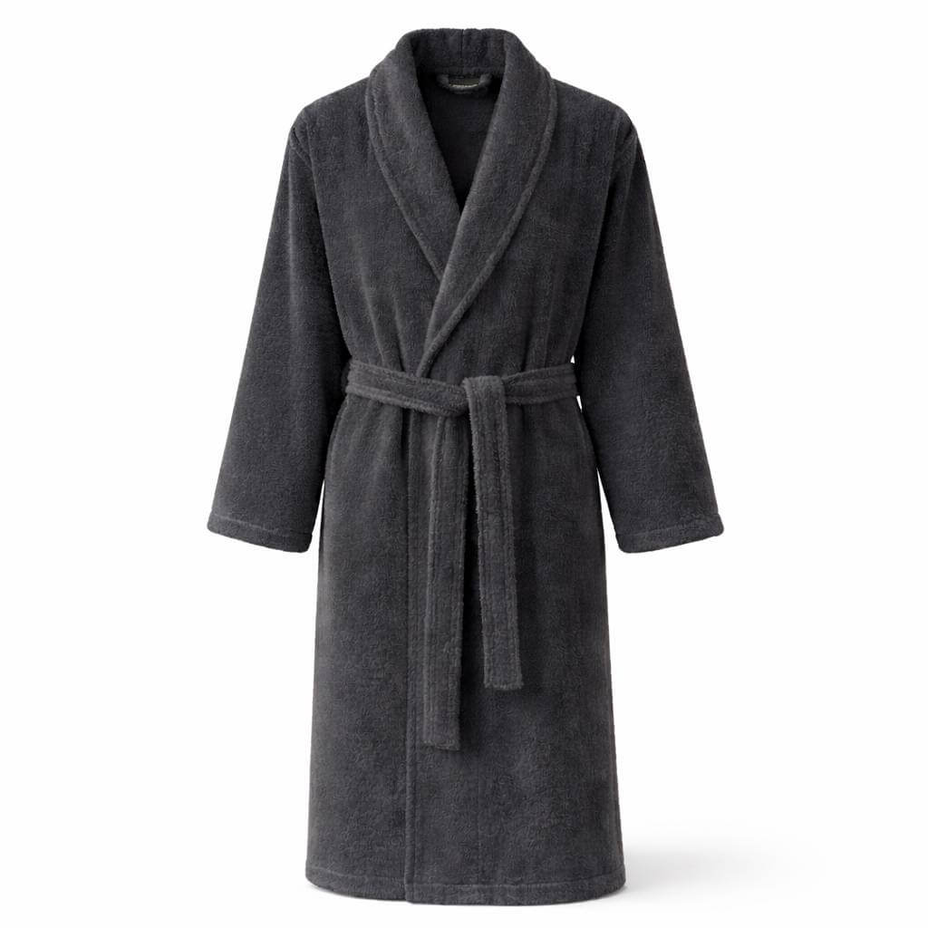 100% Cotton Shawl Collar Terry Bathrobe - Charcoal Grey