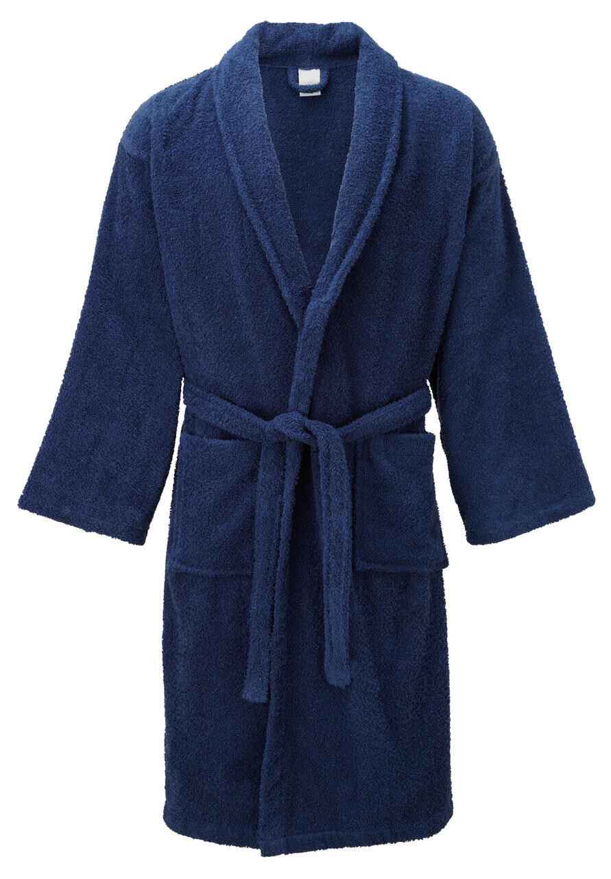 100% Cotton Shawl Collar Terry Bathrobe - Navy Blue