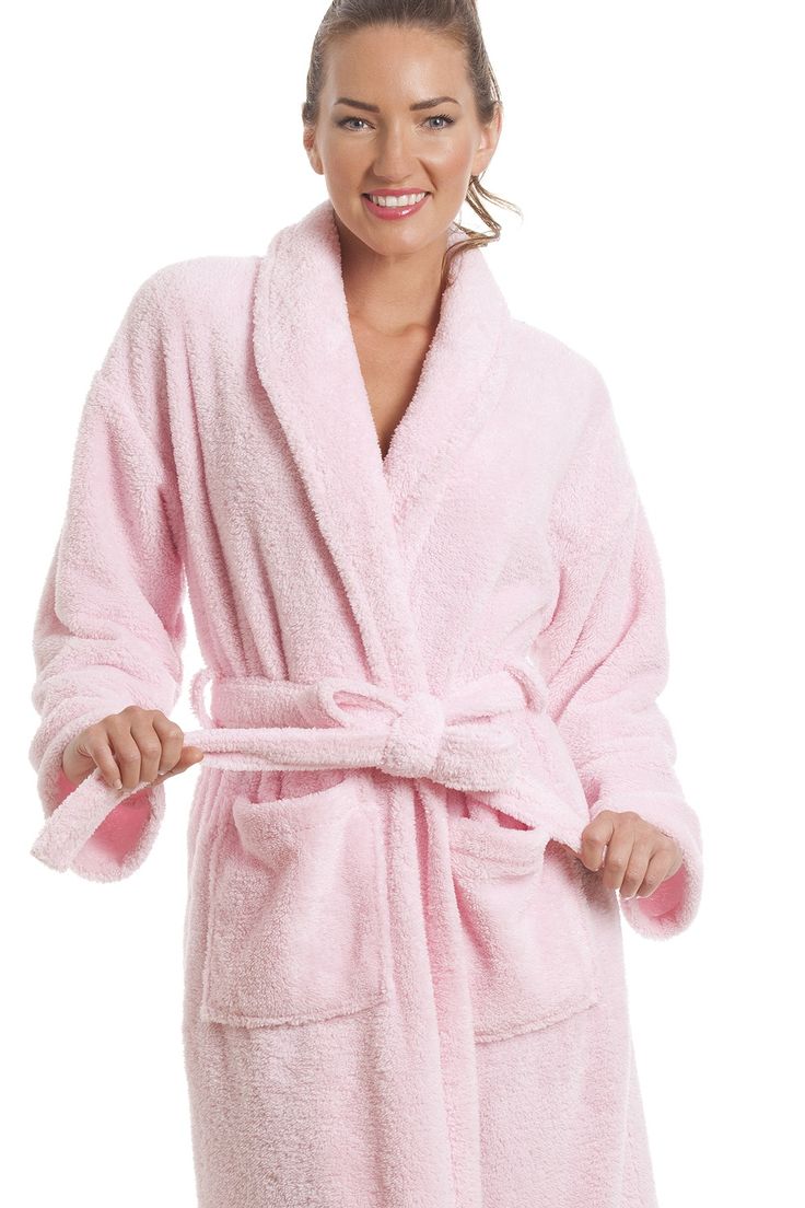 100% Cotton Shawl Collar Terry Bathrobe - Pink