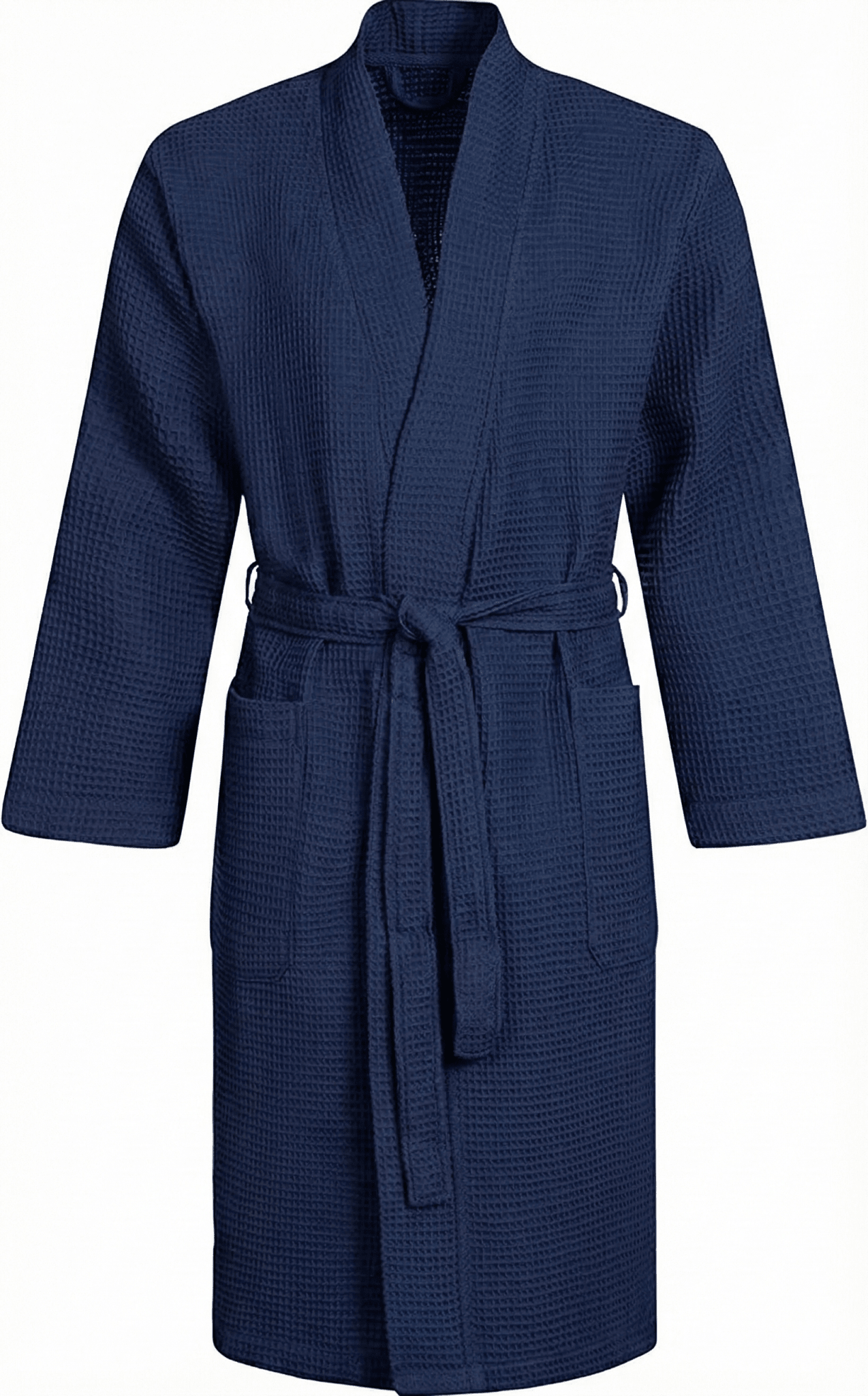 100% Cotton Waffle Shawl Collar Bathrobe - Navy