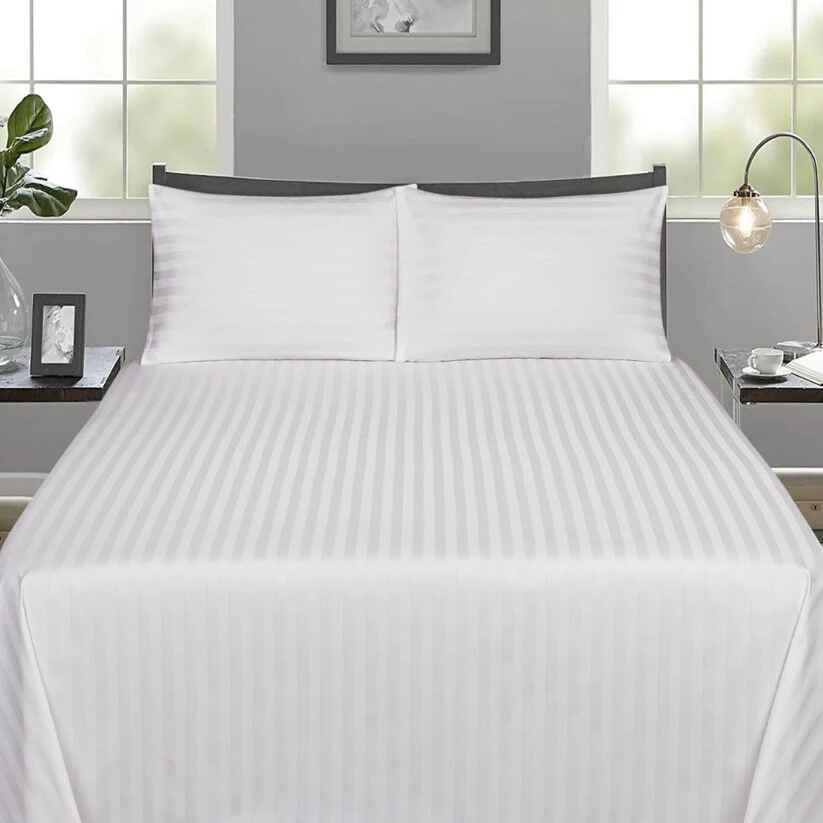 White Hotel Flat Sheet with Satin Stripe - Single