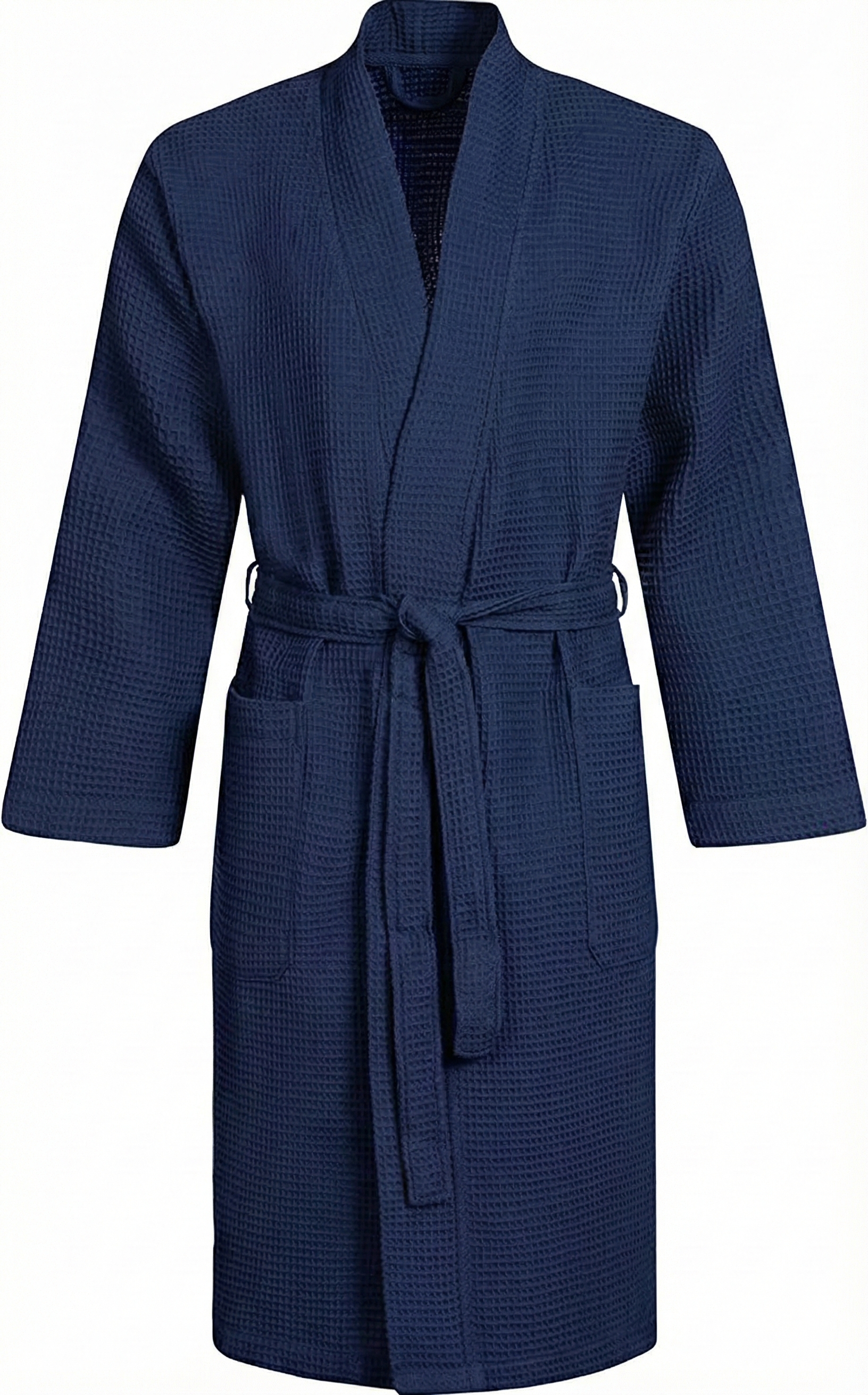 Shawl Collar Waffle Bathrobe - Navy