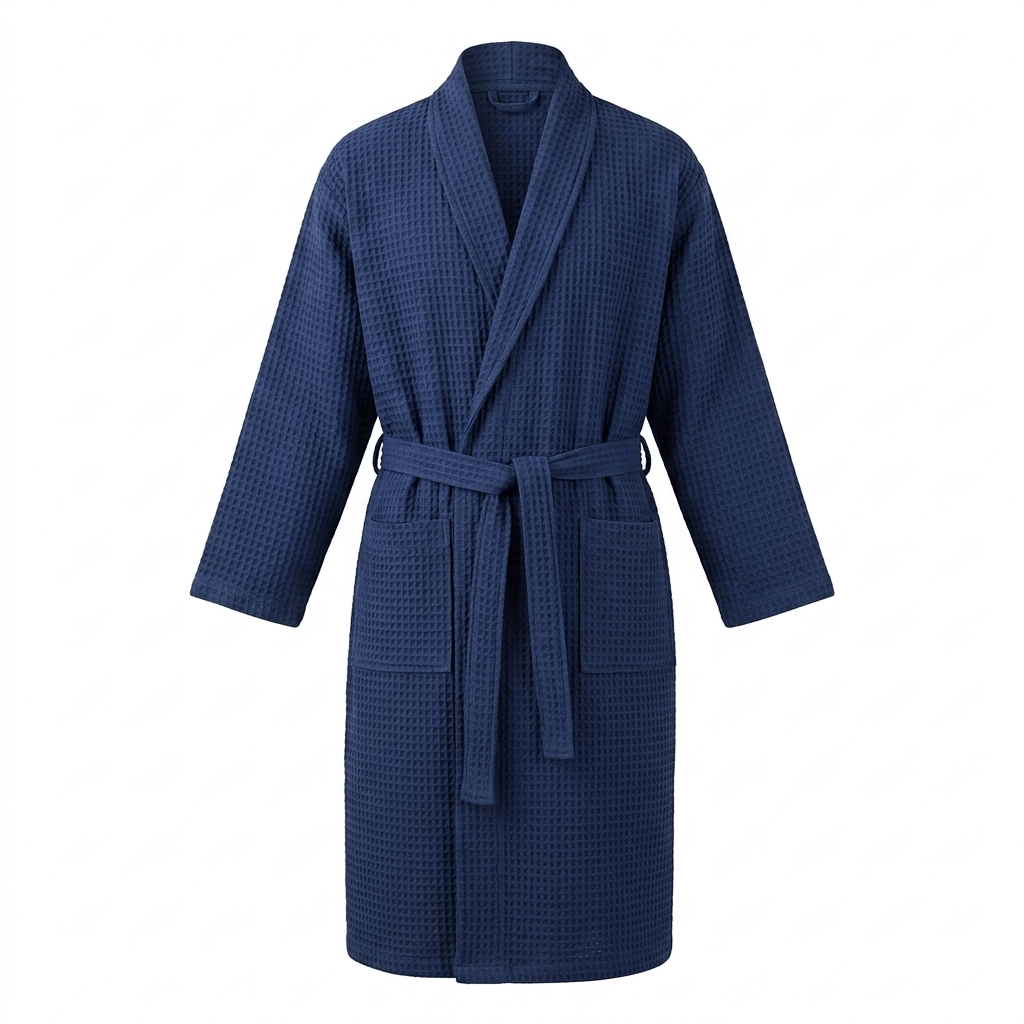 Cosmotex Navy Blue Waffle Cotton Bathrobe