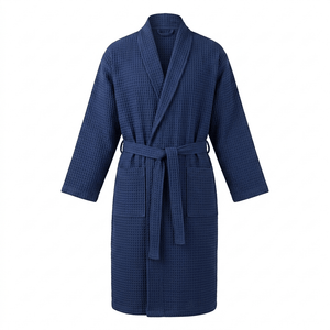 Cosmotex Navy Blue Waffle Cotton Bathrobe