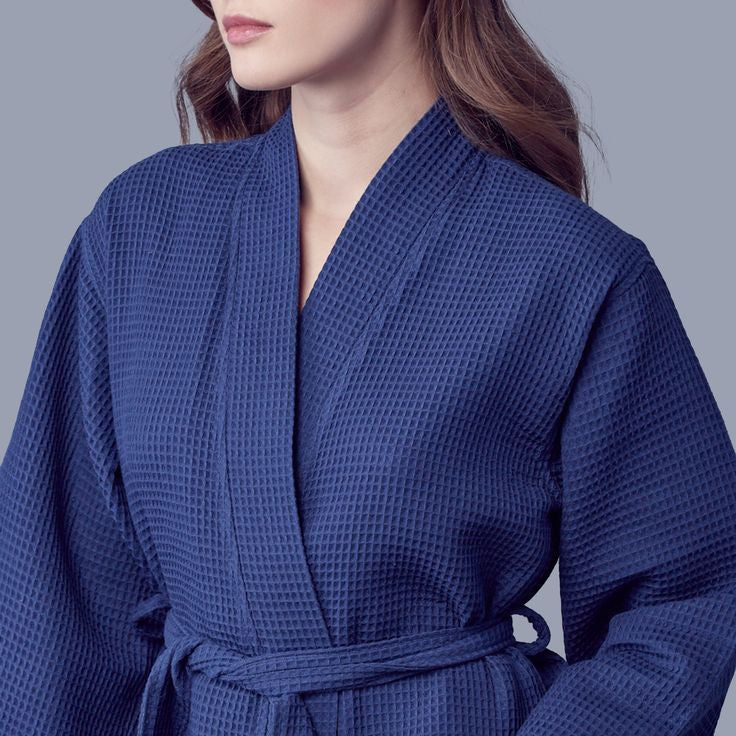 Luxury Navy Premium Cotton Waffle Bathrobe