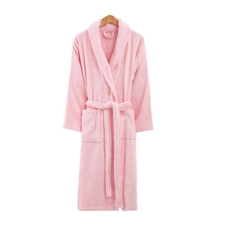 100% Cotton Luxury Shawl Collar Pink Terry Bathrobe