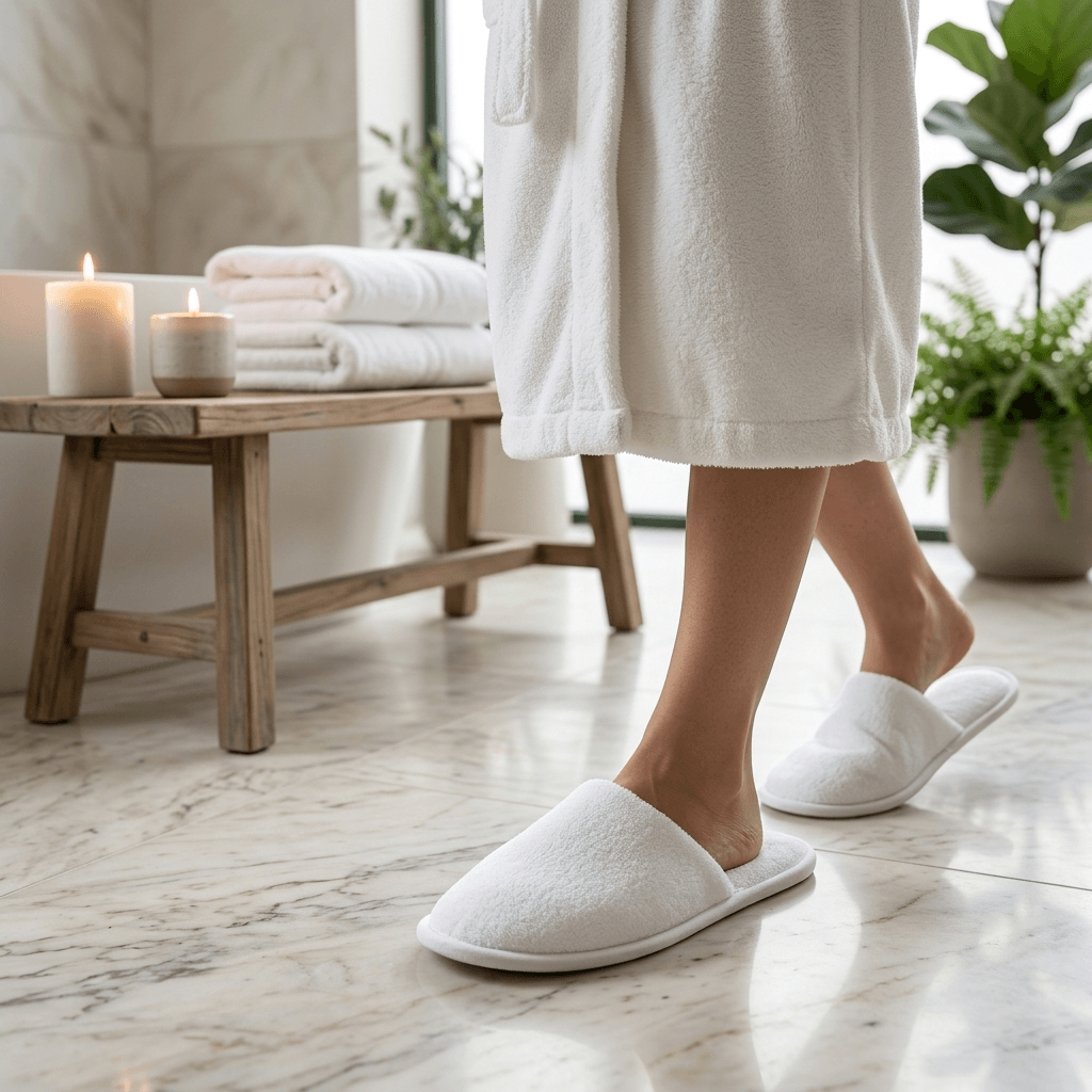 Comfortable white cotton terry slippers 400 GSM