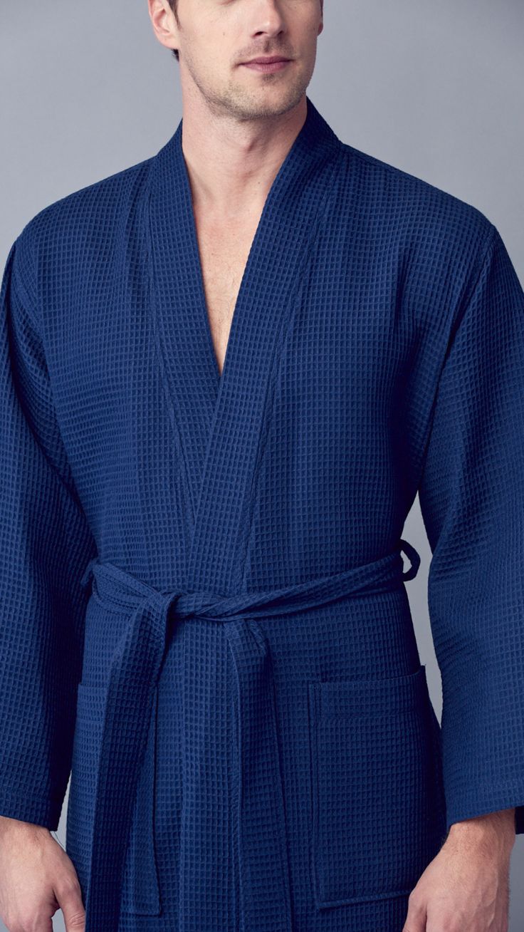Luxury Navy Premium Cotton Waffle Bathrobe